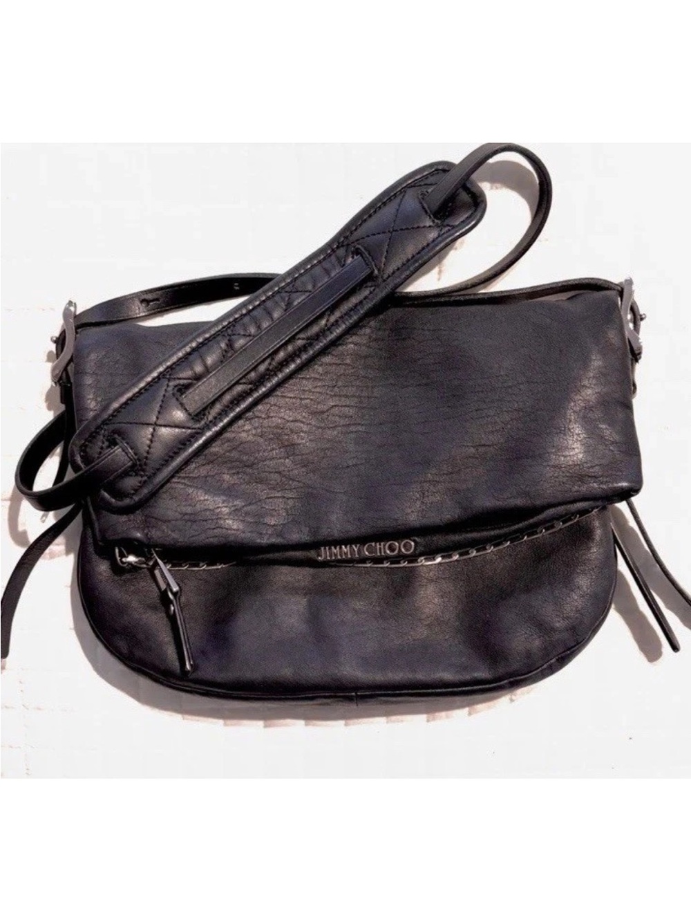 Jimmy Choo Black Biker Crossbody
Bag Whimsy Goth Punk Glam
Leather Chain Strap